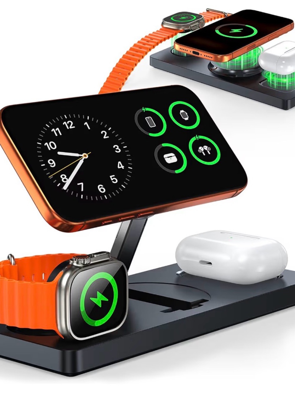 Foldable 3-in-1 Wireless Charging Station for Apple Magsafe Charger Stand